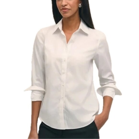 Brooks Brothers Womens Sz 8 Wrinkle-Free White Button-Down Blouse Shirt EUC - Picture 1 of 7